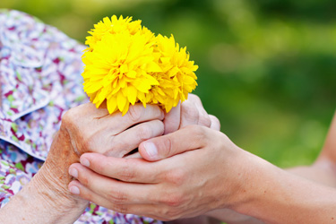 Hände mit Blumen